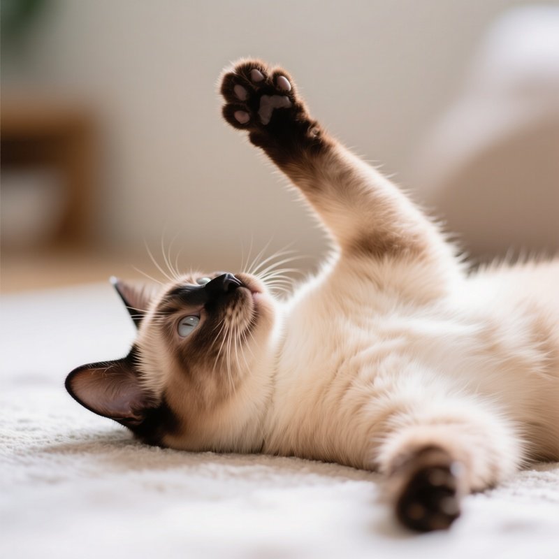 A Balinese Cat Lying With All Four Paws In The Air