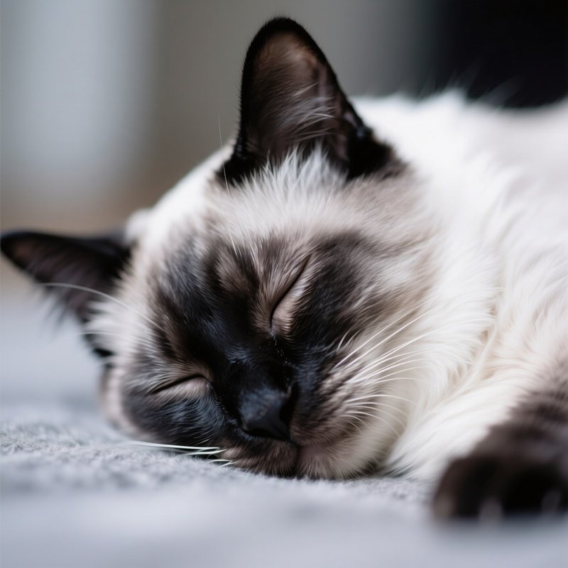 A Balinese Cat Napping With One Eye Open