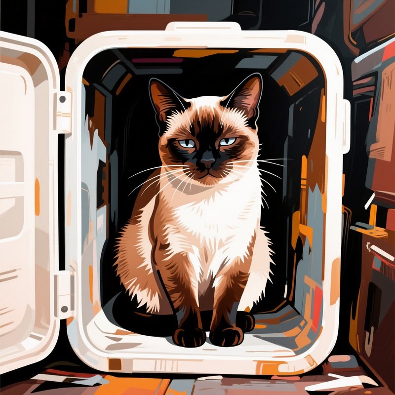 A Balinese Cat Sitting In A Too Small Container Artwork