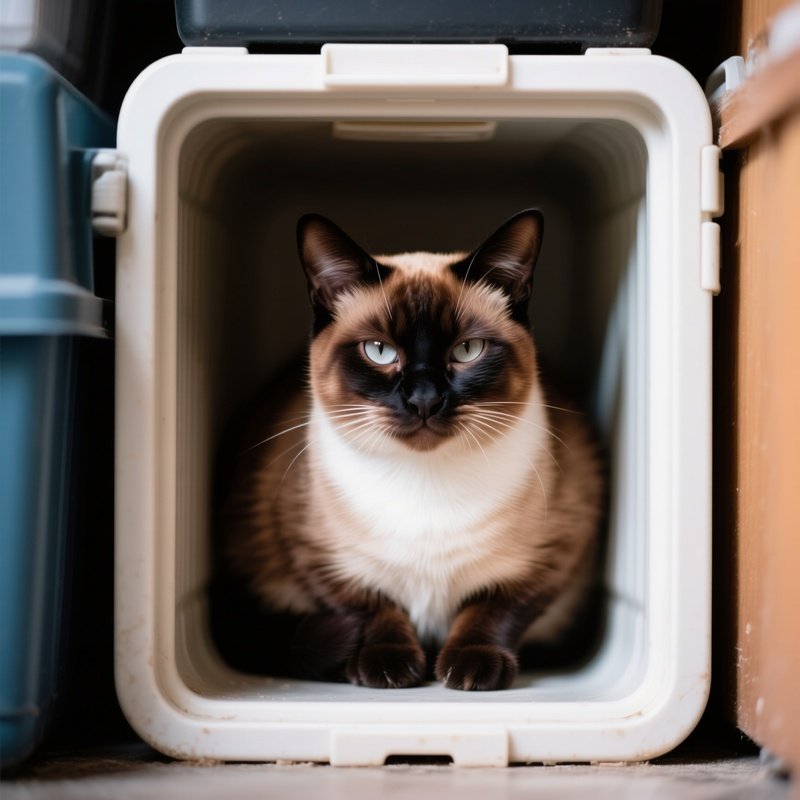 A Balinese Cat Sitting In A Too Small Container
