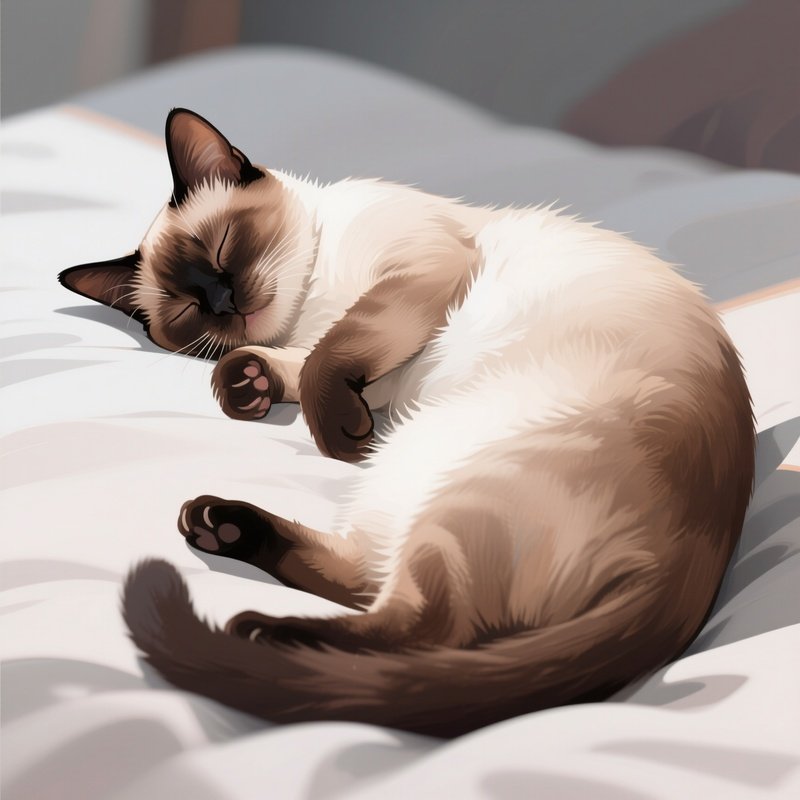 A Balinese Cat Sleeping On Back With Belly Exposed Digital Art
