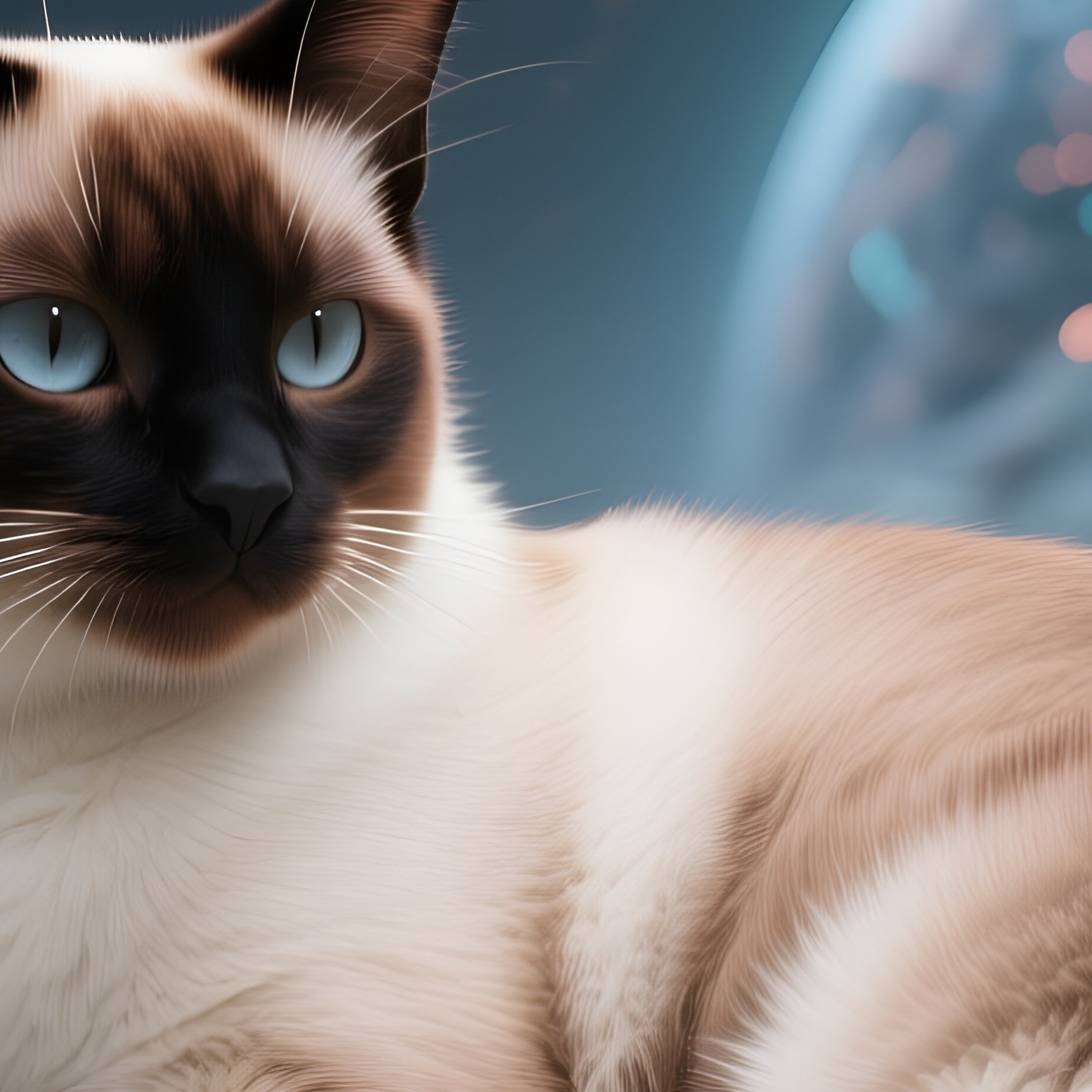 A Balinese Cat Sleeping On Back With Belly Exposed Science Fiction Art - Full Resolution Quality Preview
