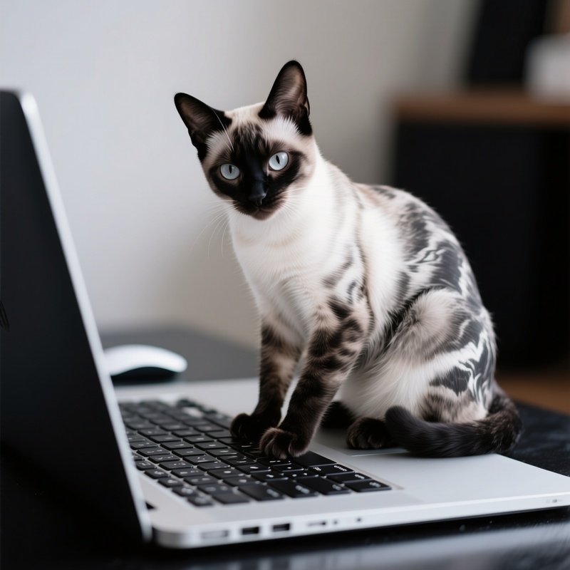 A Balinese Cat Standing On A Keyboard Or Laptop