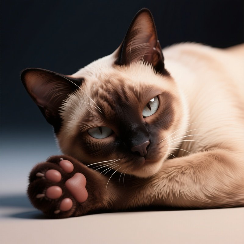 A Balinese Chin Cat Resting On A Paw 3D Rendering
