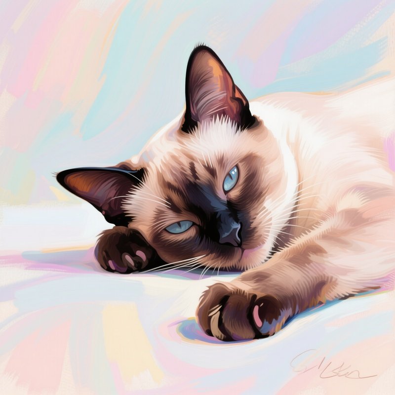 A Balinese Chin Cat Resting On A Paw Abstract Art
