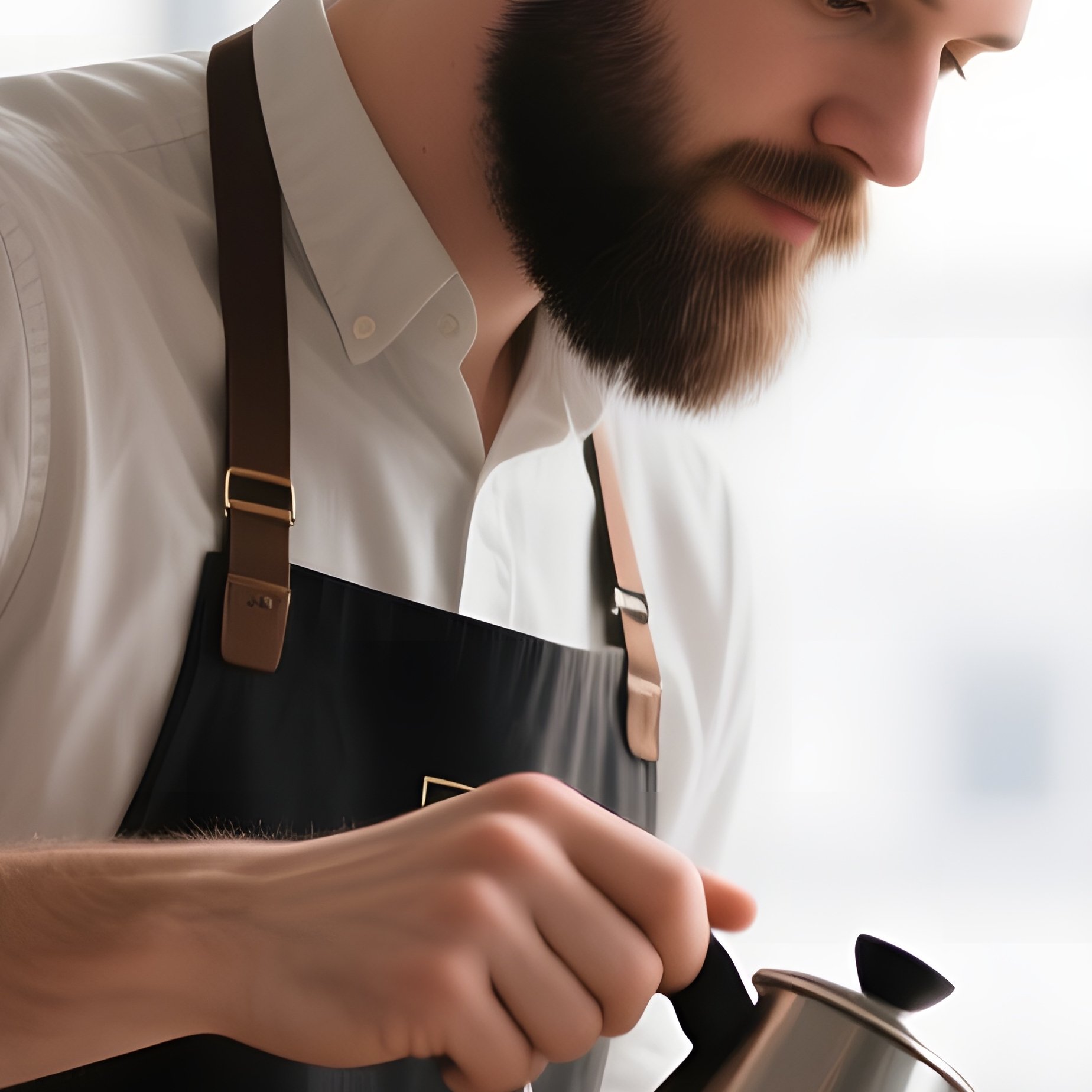 A Barista In A Minimalist Scandinavian Café Prepares Pour‑Over Coffee, His Neatly Trimmed Beard - Full Resolution Quality Preview