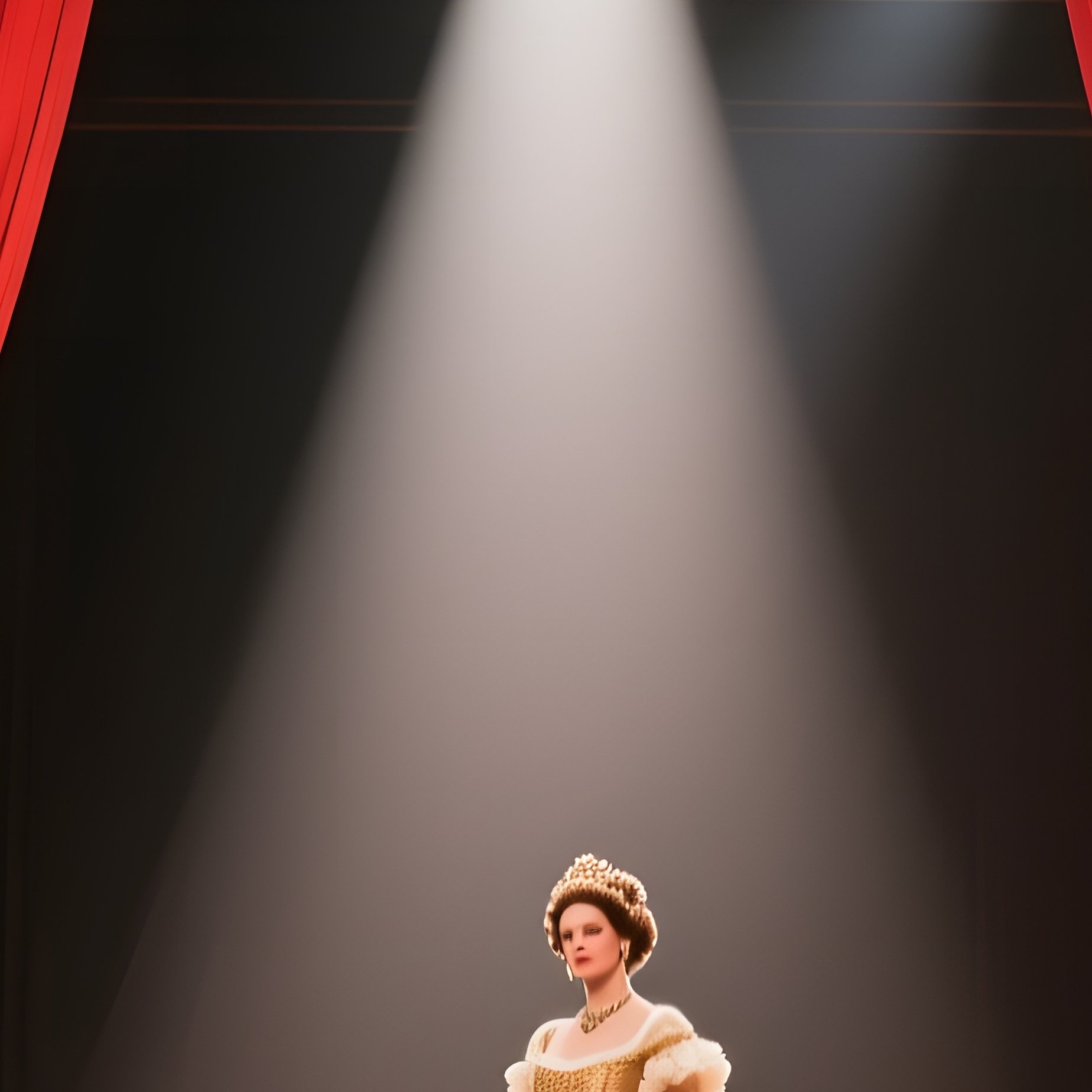 A Baroque Opera House Backstage, Heavy Red Curtains Parting To Reveal A Stage Set With Gilded - Full Resolution Quality Preview