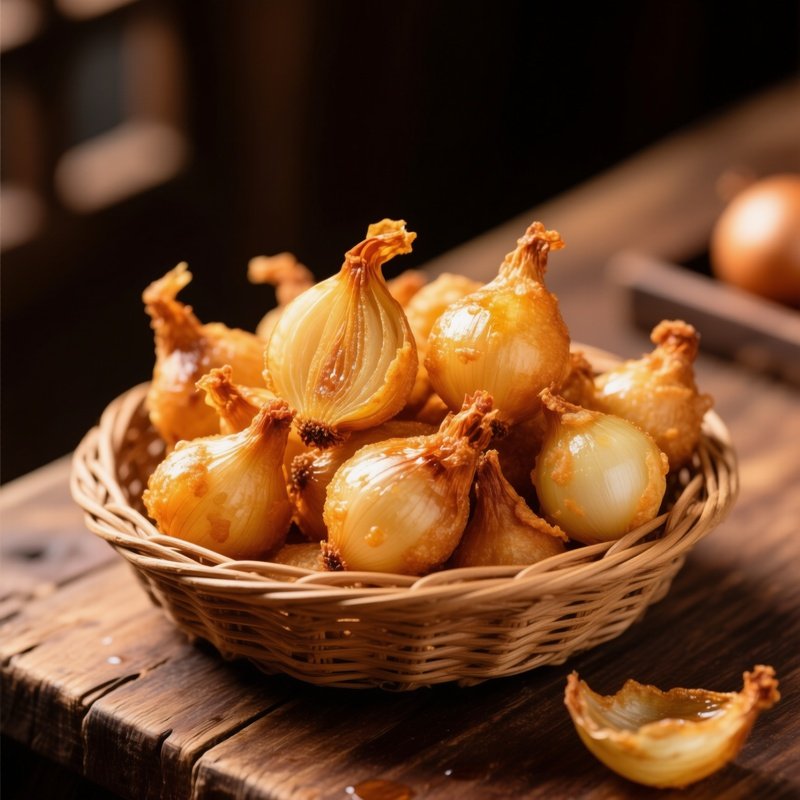 A Basket Of Blooming Onions Fried And Golden