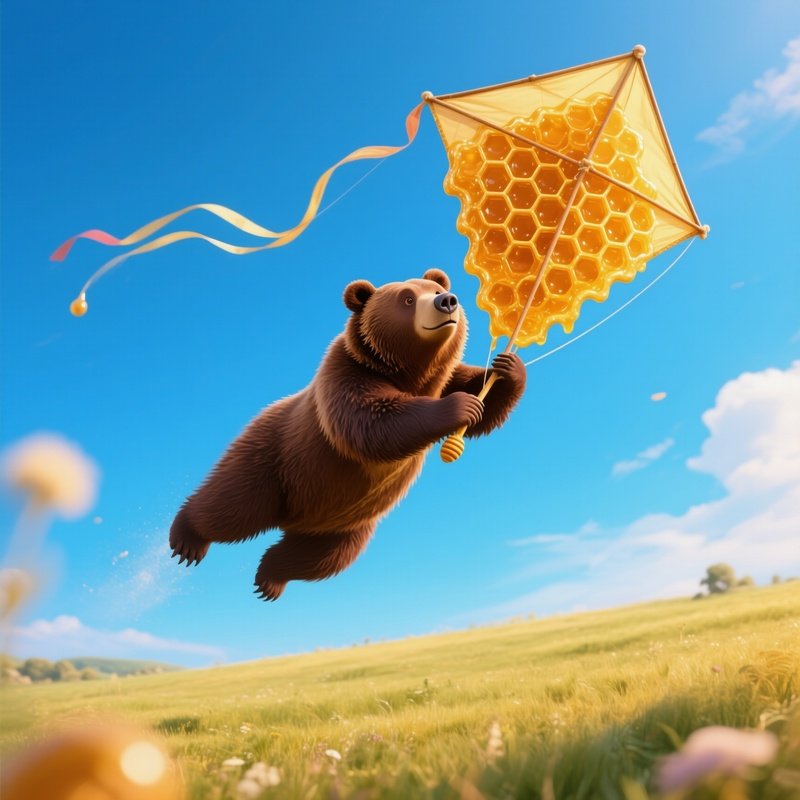 A Bear Flying A Honey Shaped Kite