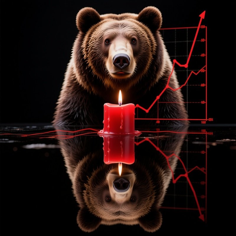 A Bear Reflected In A Red Candlestick Graph