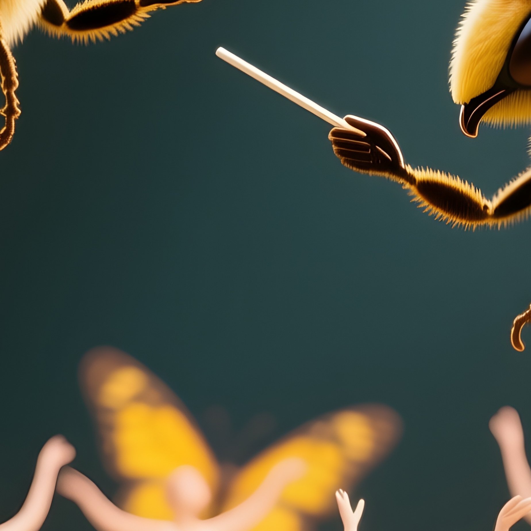 A Bee Conducting A Tiny Orchestra Of Butterflies - Full Resolution Quality Preview