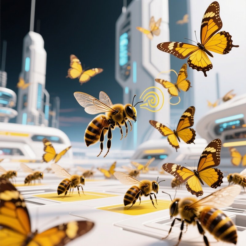 A Bee Conducting A Tiny Orchestra Of Butterflies Science Fiction