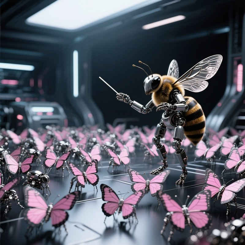 A Bee Conducting A Tiny Orchestra Of Butterflies Science Fiction