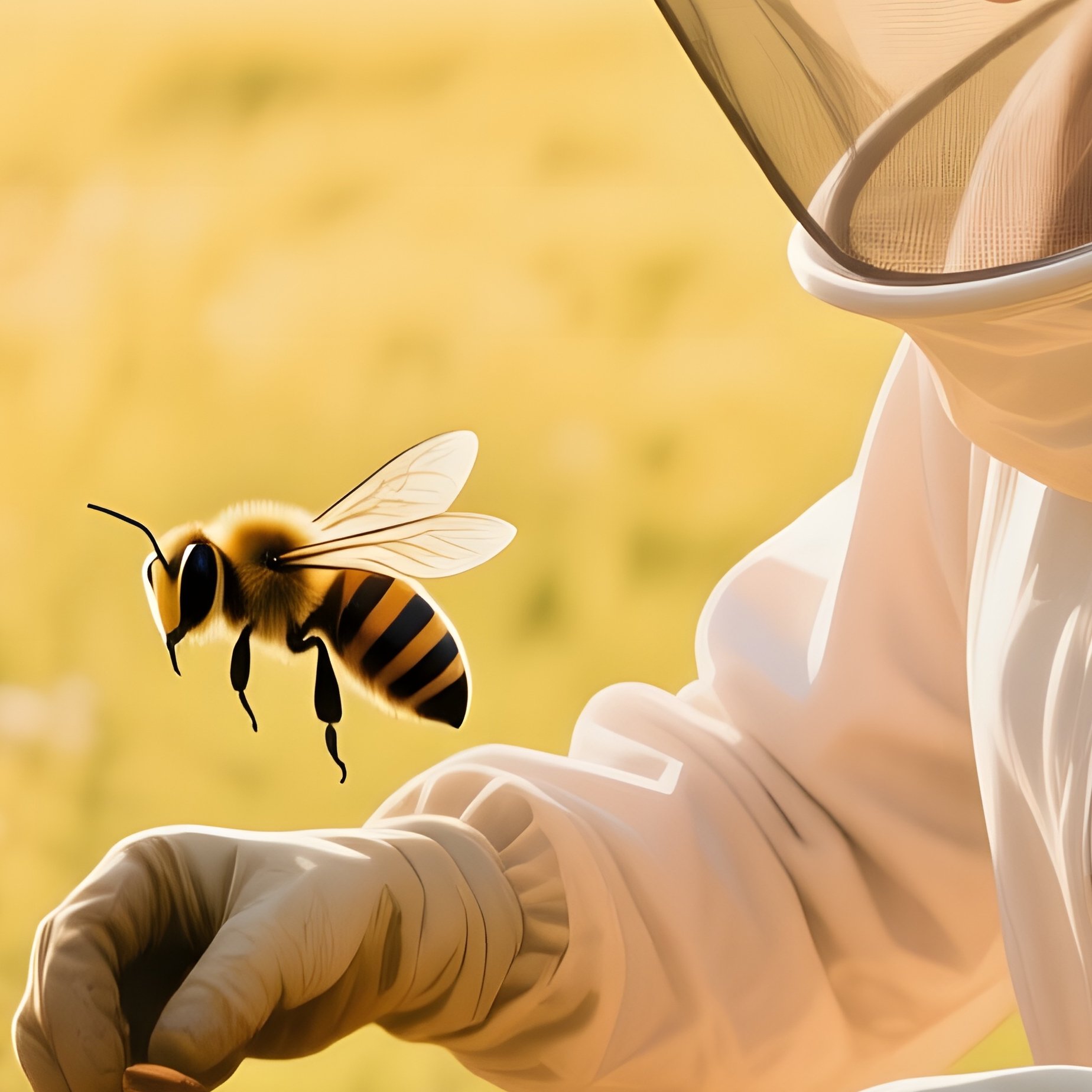 A Beekeeper With A Protective Veil And Short Hair Inspects Hives In A Sunny Meadow, Wildflowers - Full Resolution Quality Preview