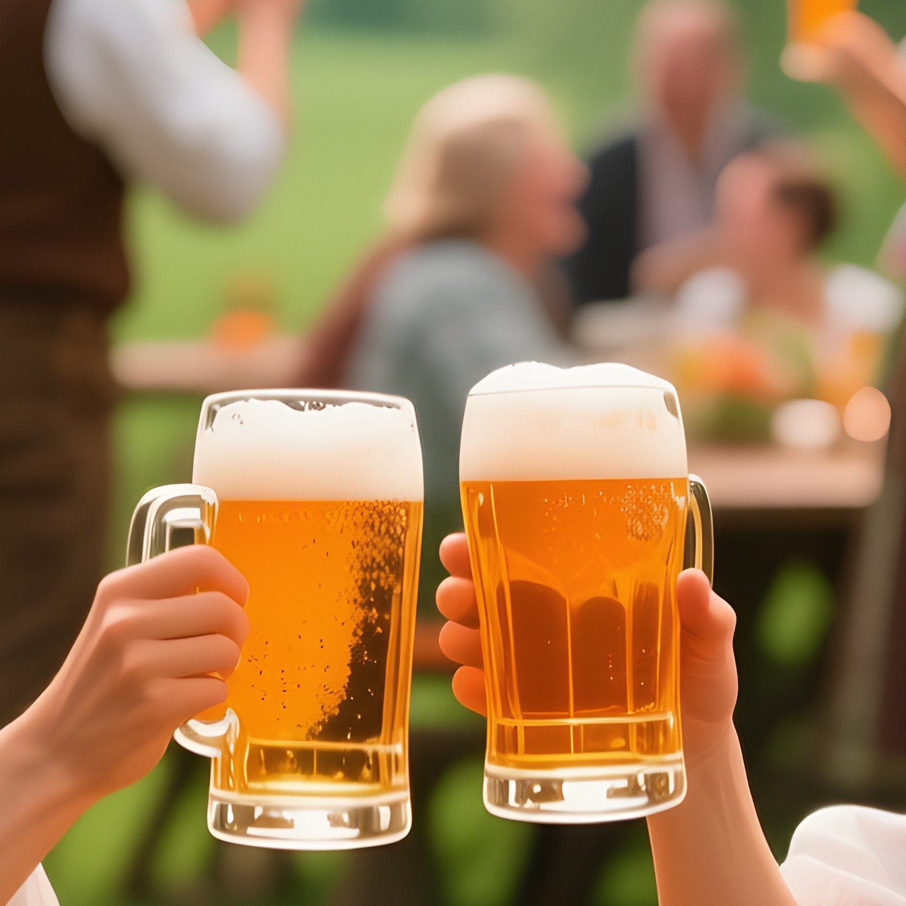 A Beer Garden Full Of People In Traditional Clothes Clinking Glasses - Full Resolution Quality Preview