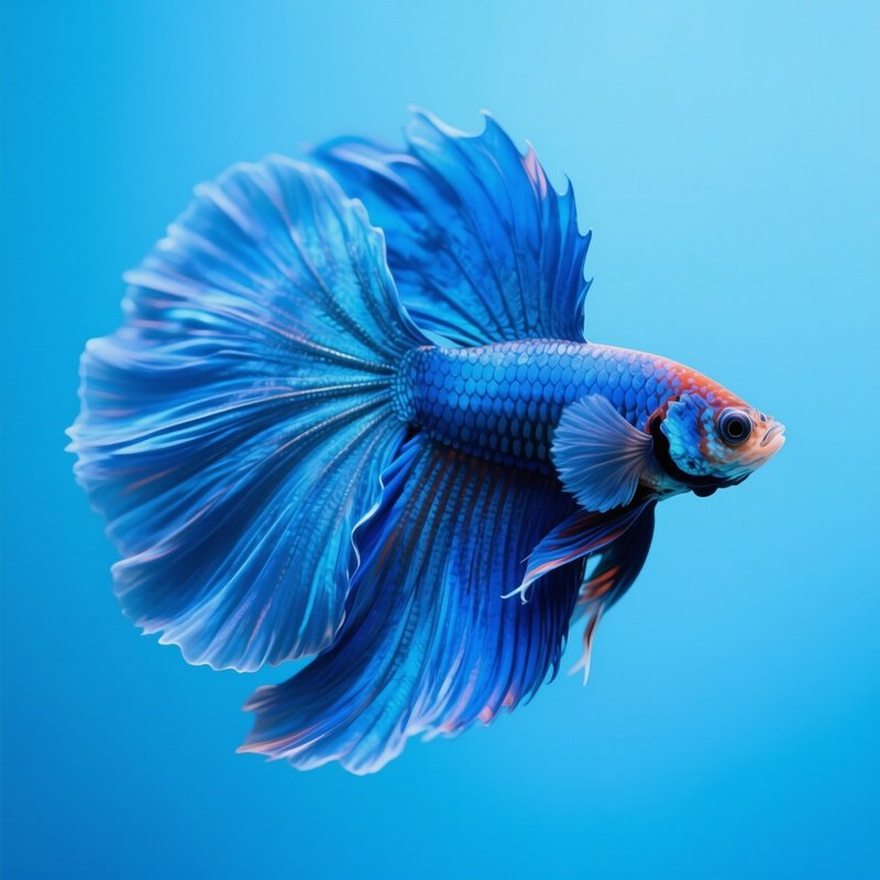 A Betta Fish Silken Fins Under Blue Light