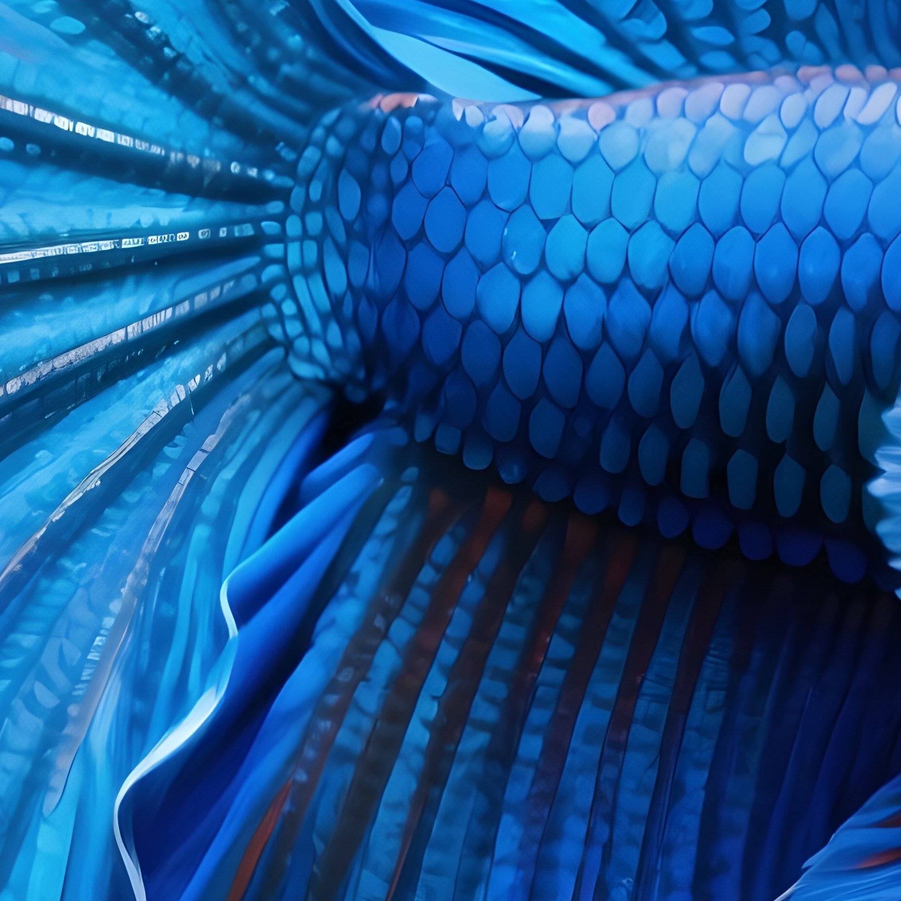 A Betta Fish Silken Fins Under Blue Light - Full Resolution Quality Preview