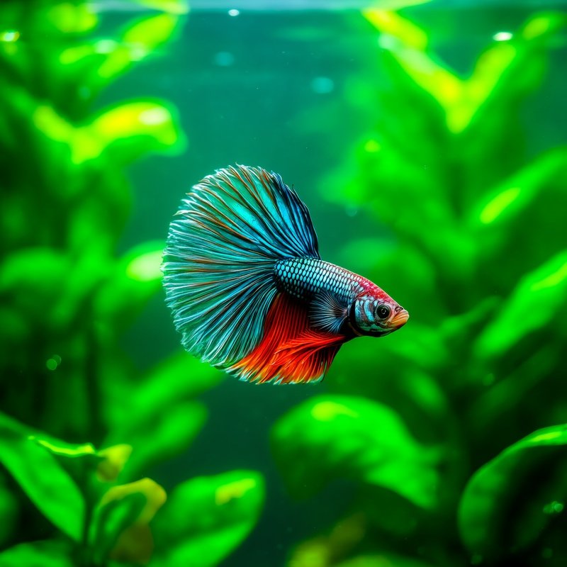 A Betta Flaring Fins Near A Plant Cluster