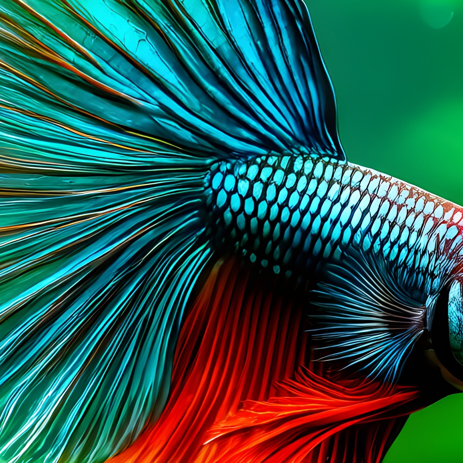A Betta Flaring Fins Near A Plant Cluster - Full Resolution Quality Preview