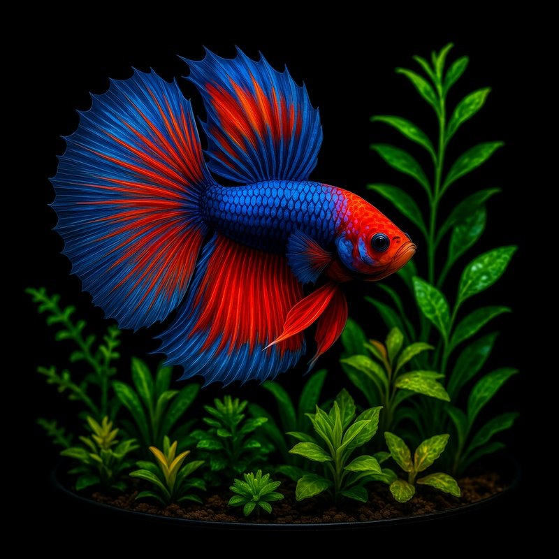 A Betta Flaring Fins Near A Plant Cluster Still Life