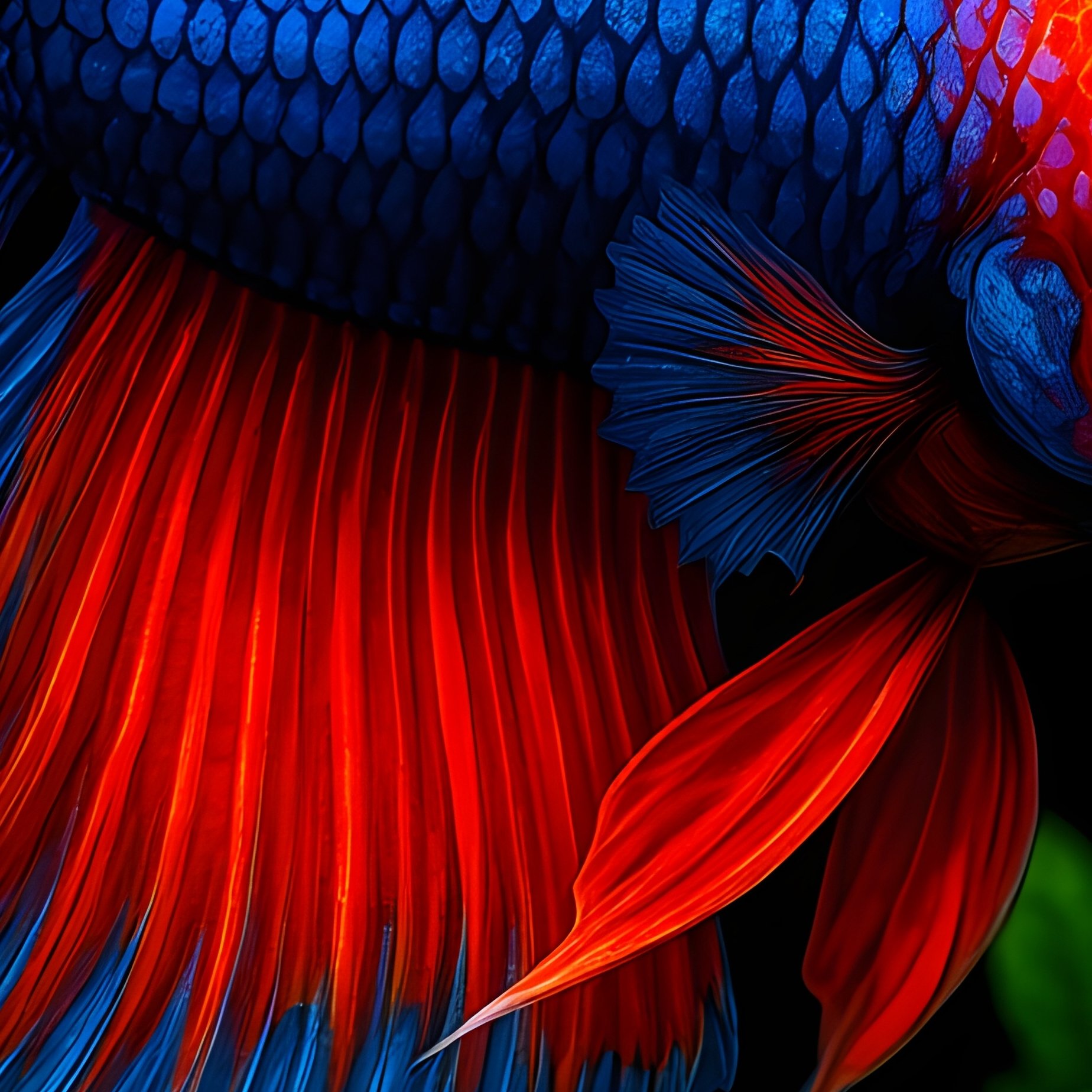 A Betta Flaring Fins Near A Plant Cluster Still Life - Full Resolution Quality Preview