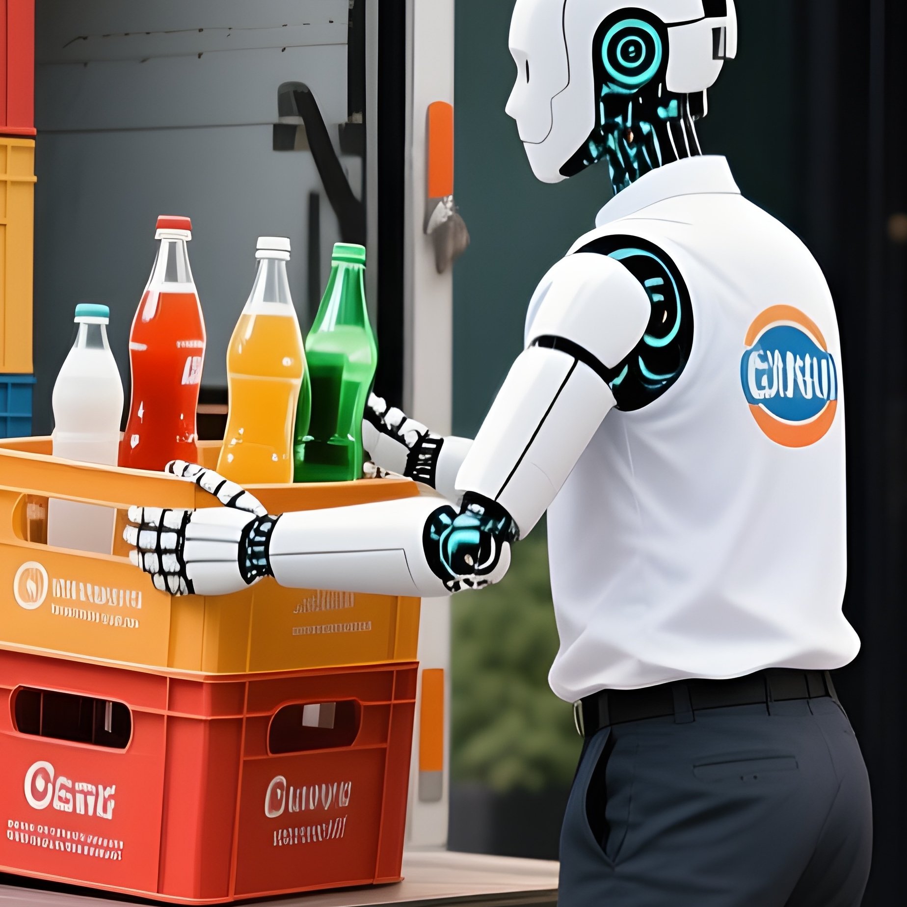A Beverage Delivery Truck Unloading Crates At A Restaurant Entrance - Full Resolution Quality Preview
