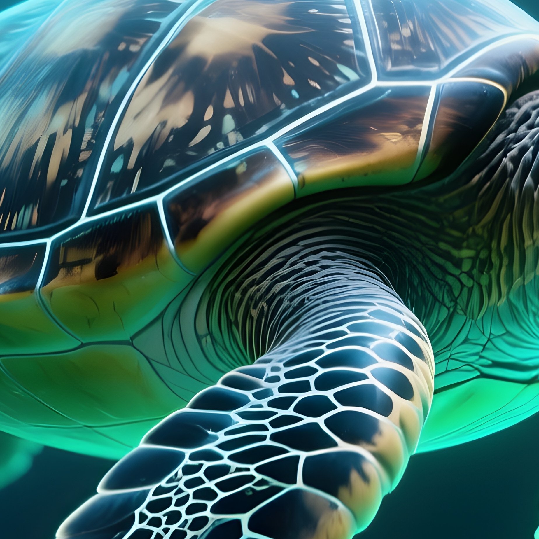 A Bioluminescent Turtle Swimming Through Glowing Plankton. - Full Resolution Quality Preview