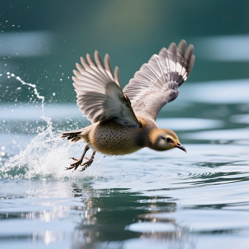A Bird Kiwi Diving Toward Shimmering Water