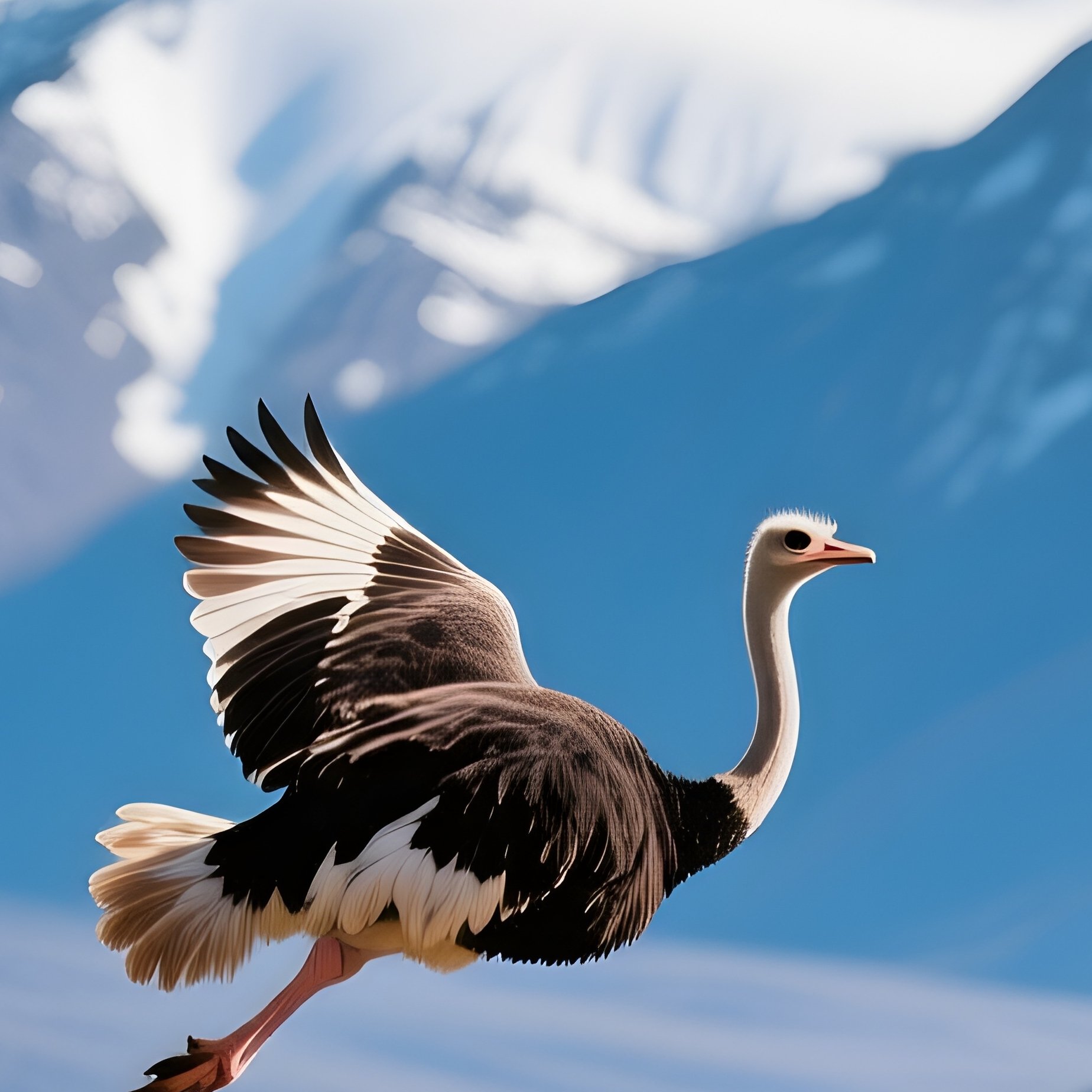 A Bird Ostrich Gliding Above Mountain Peaks - Full Resolution Quality Preview