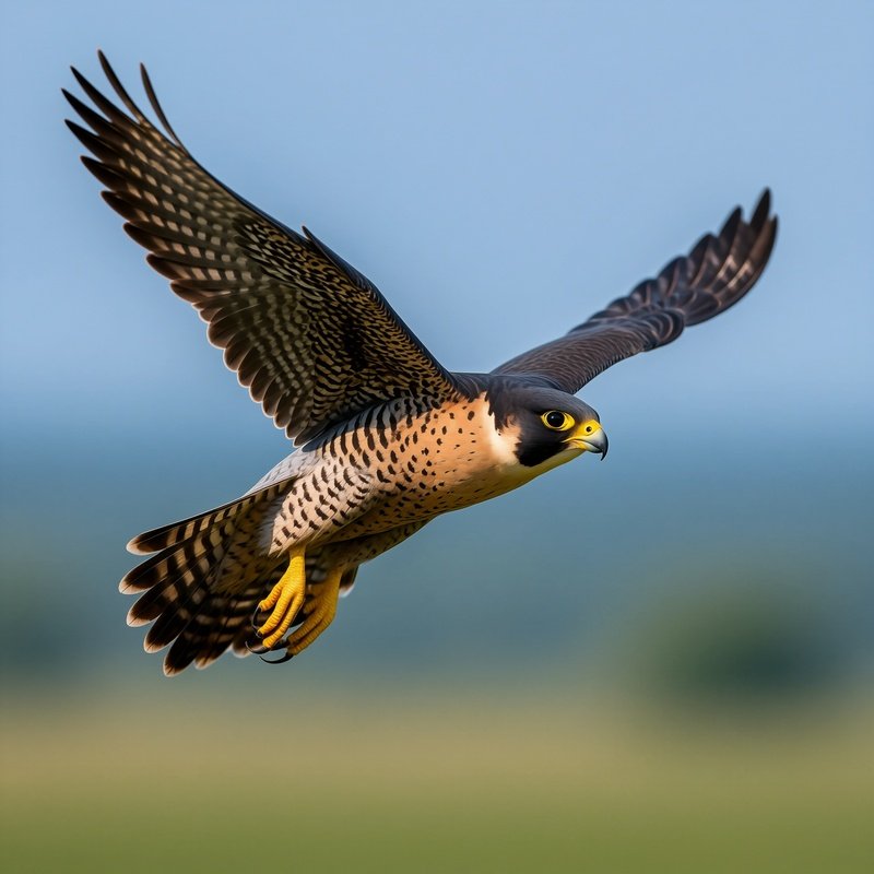 A Bird Peregrine Falcon Hoovering Midair With Focused Eyes