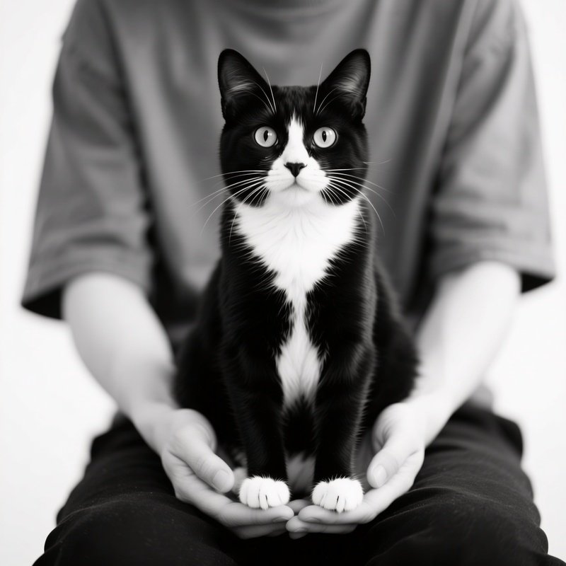 A Black And White Cat Being Held Cat Black And White