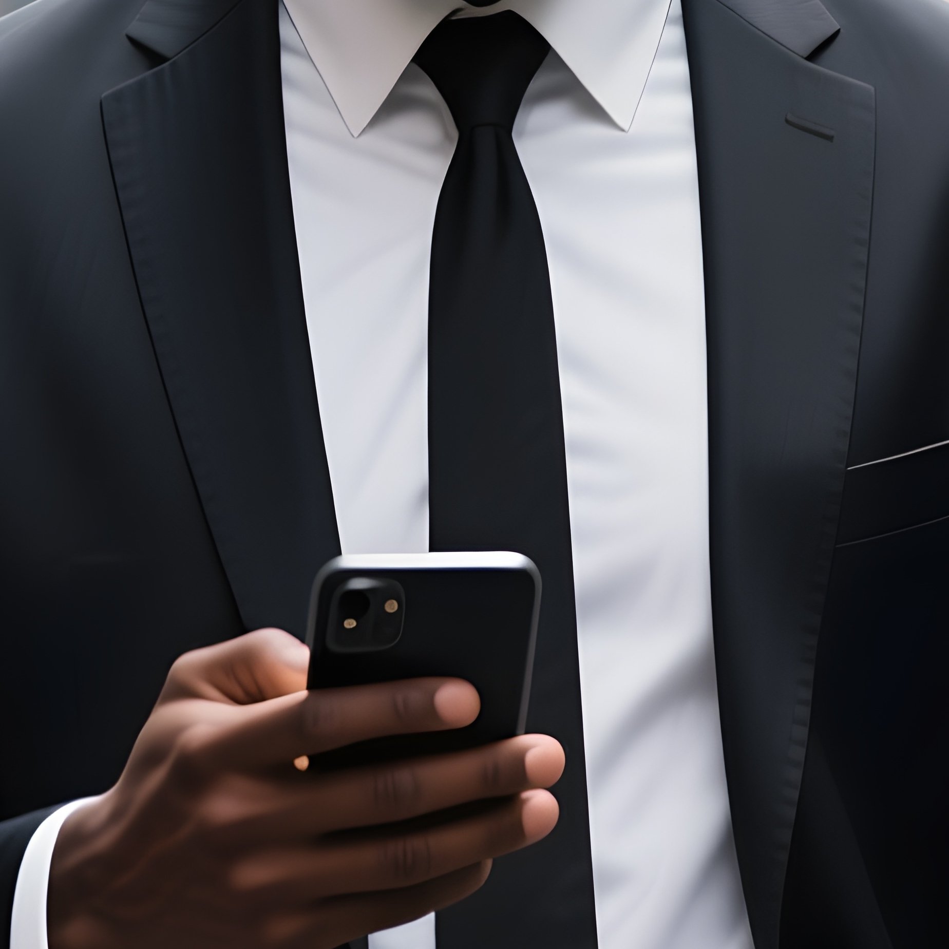 A Black Businessman Checking His Phone While Walking Through The City. - Full Resolution Quality Preview