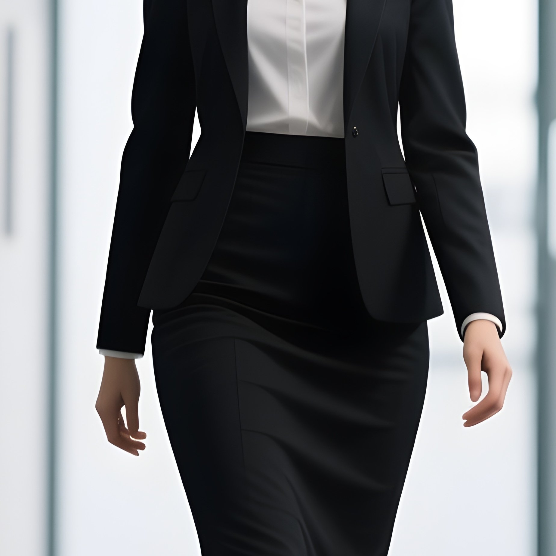 A Black Businesswoman Walking Confidently Through A Glass Office Hallway. - Full Resolution Quality Preview