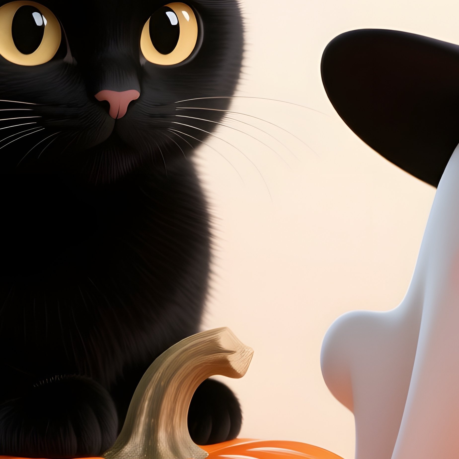 A Black Cat And A Ghost Wearing A Witch Hat Halloween Cat - Full Resolution Quality Preview