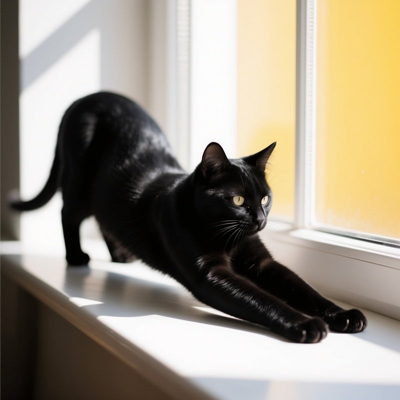 A Black Cat Black Cat Stretching