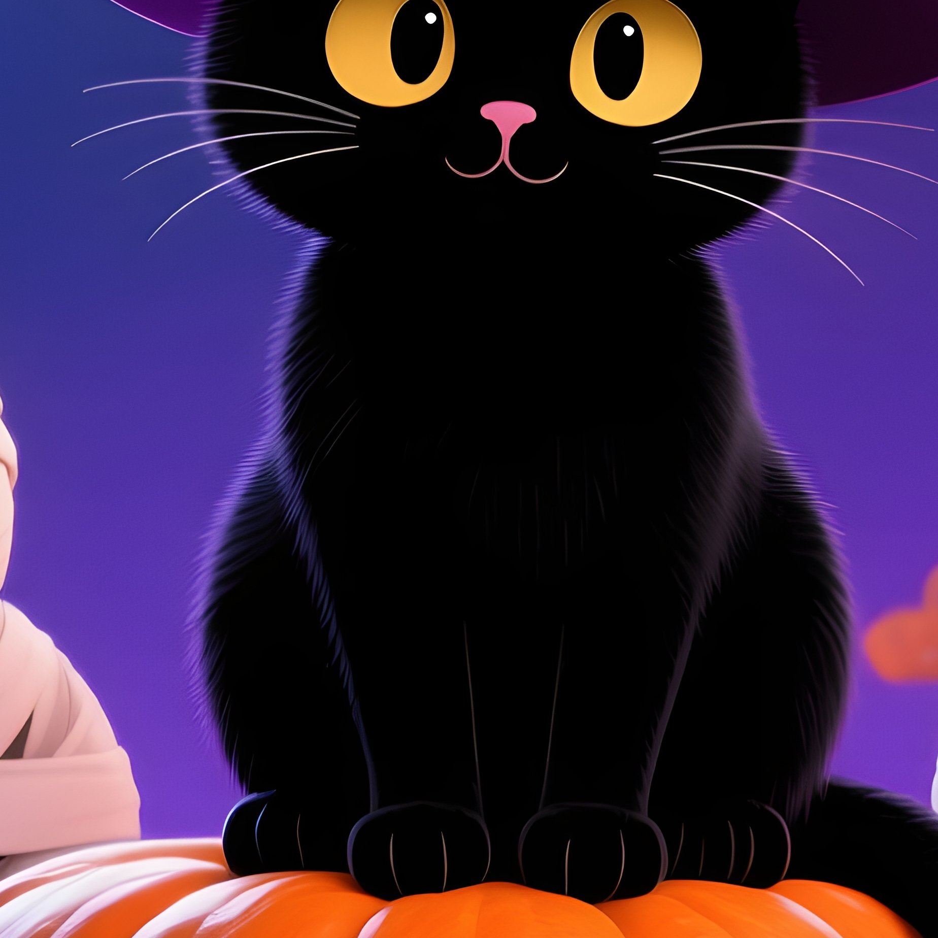 A Black Cat Dressed As A Witch Halloween Digital Art - Full Resolution Quality Preview