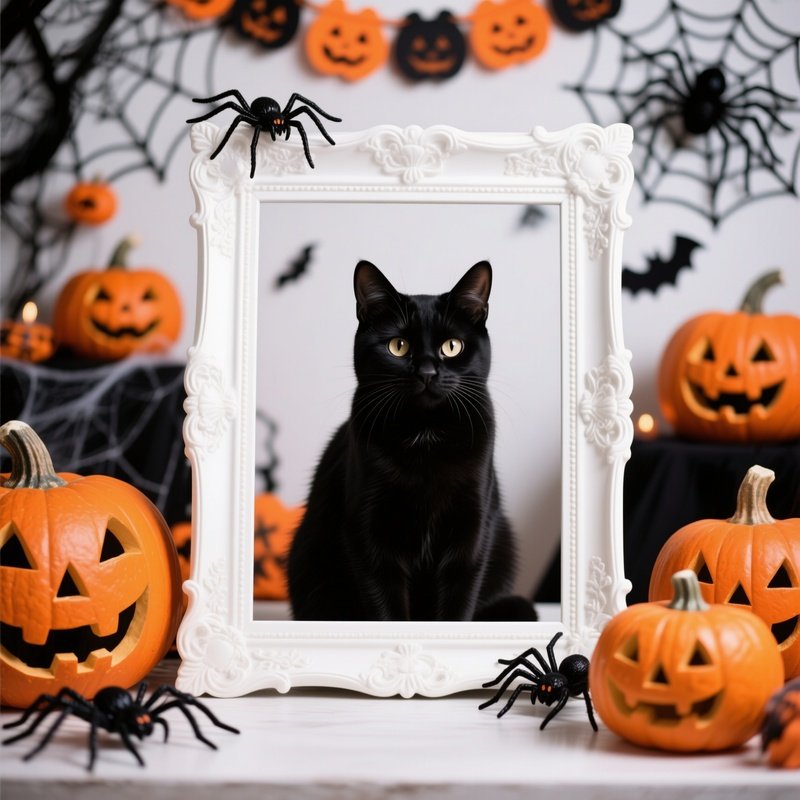 A Black Cat Framed In A Picture Frame Halloween Black Cat