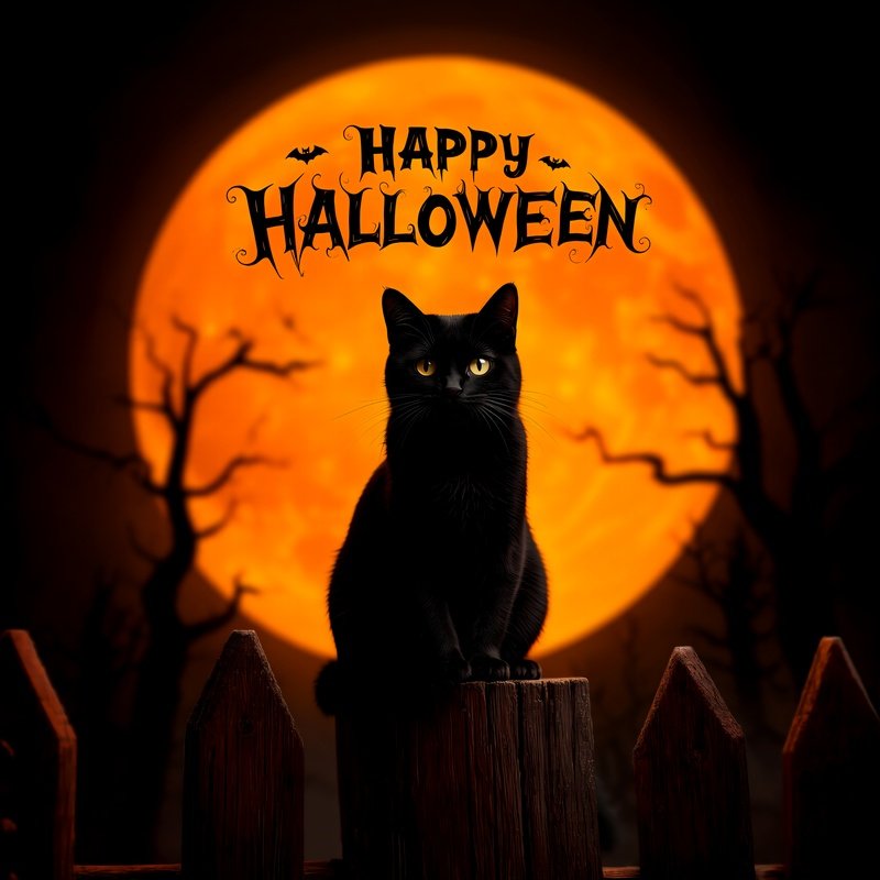 A Black Cat Perched On A Fence Post Halloween Black Cat