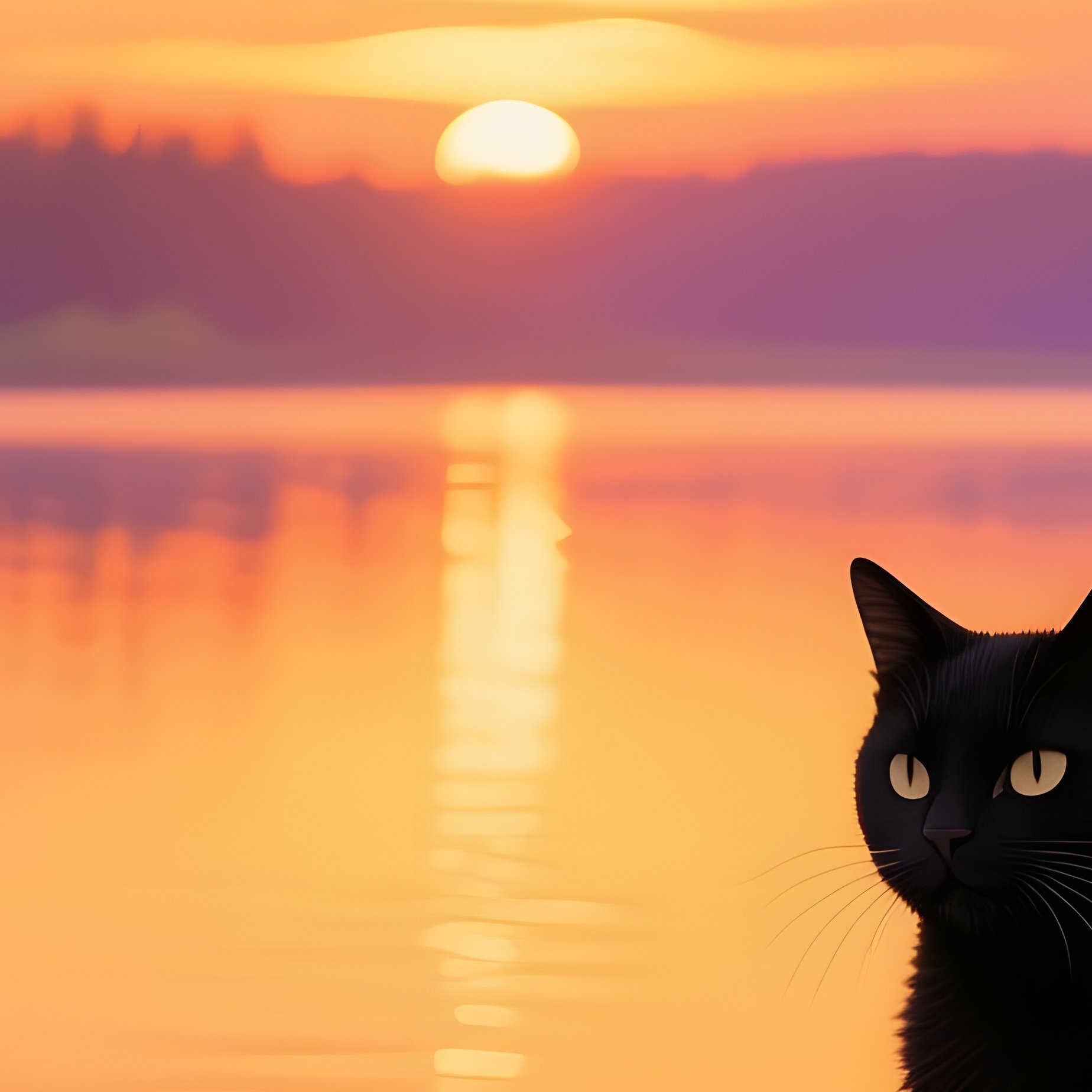 A Black Cat Sitting By A Lakeside Cat Lake - Full Resolution Quality Preview