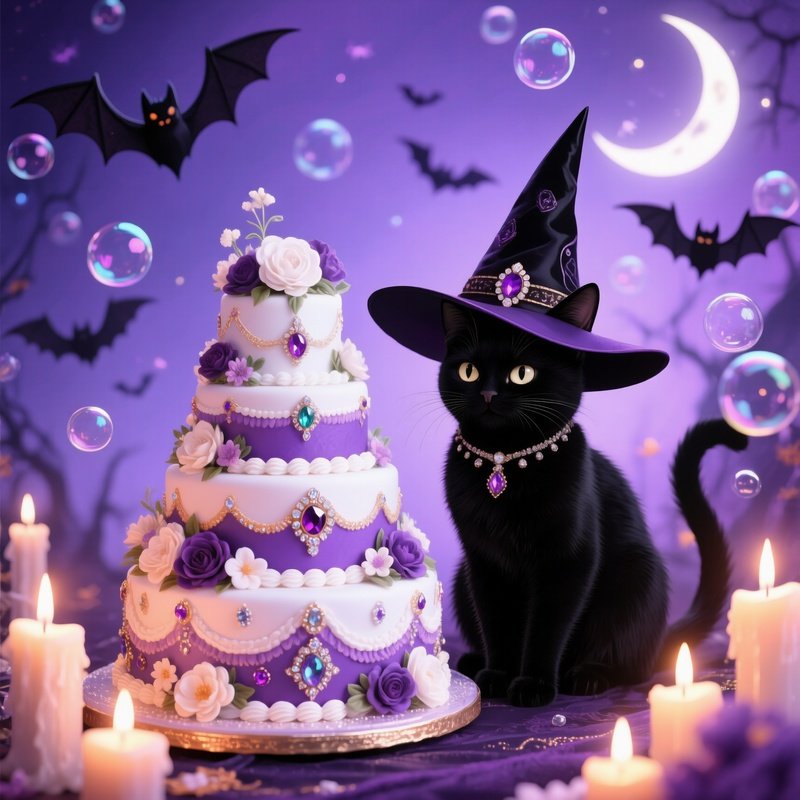 A Black Cat Wearing A Wizard Hat Magic Cat