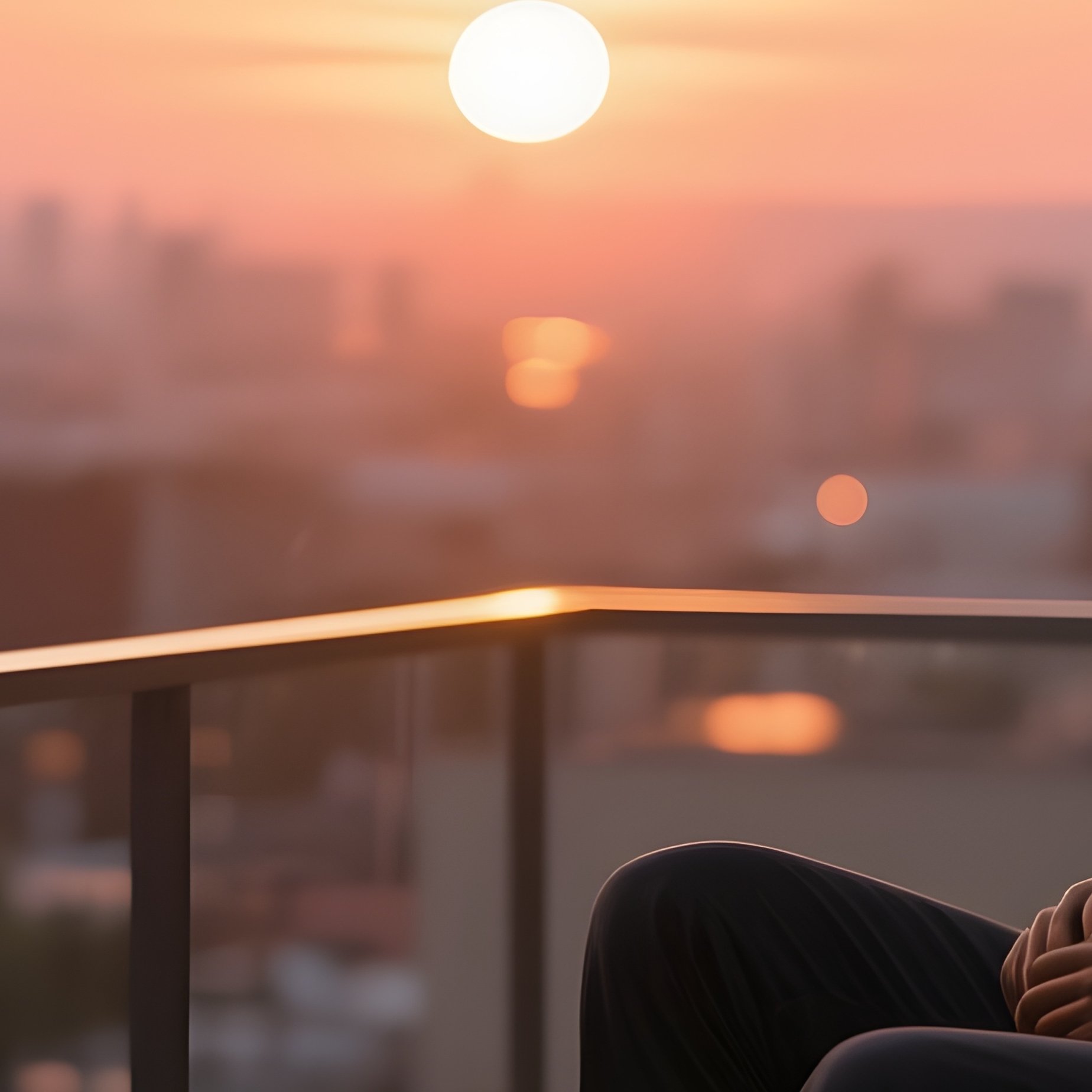 A Black Man Enjoying A Sunset View From A Rooftop Terrace. - Full Resolution Quality Preview