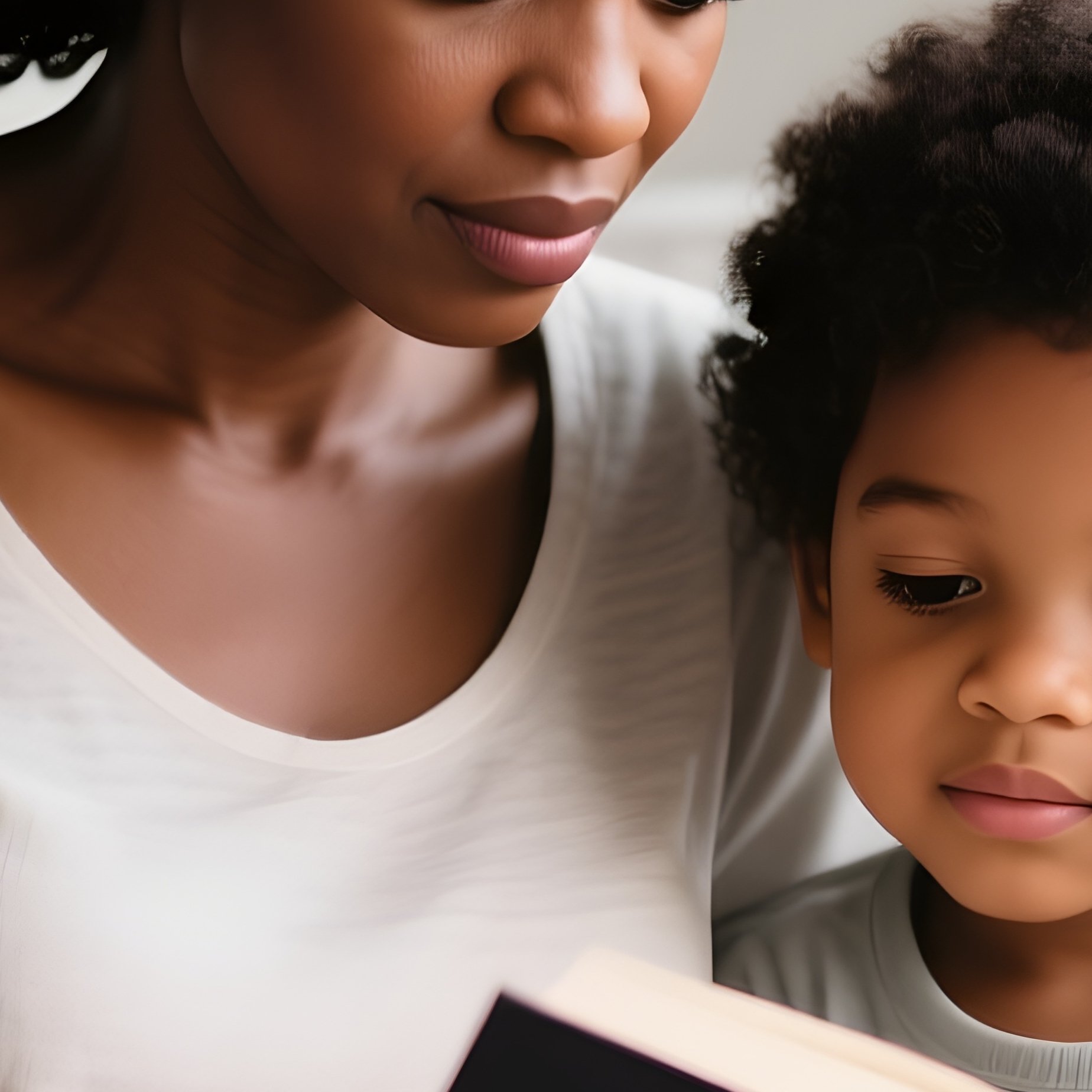 A Black Mother And Her Child Reading A Book Together On A Sofa. - Full Resolution Quality Preview