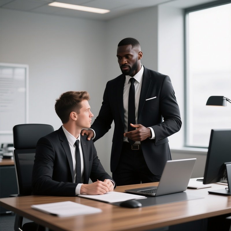 A Black Team Leader Mentoring A Colleague At A Desk.