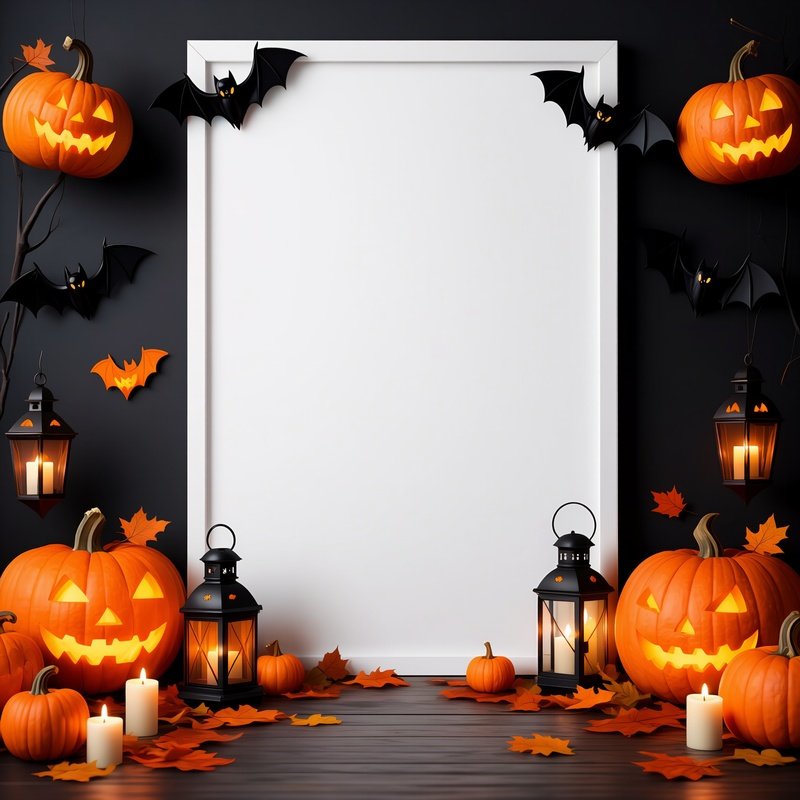A Blank White Frame Set Against A Halloween Themed Background