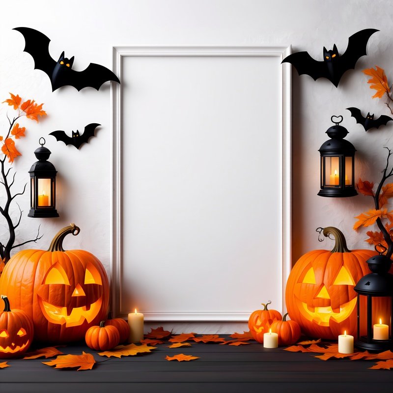 A Blank White Frame Set Against A Halloween Themed Backdrop