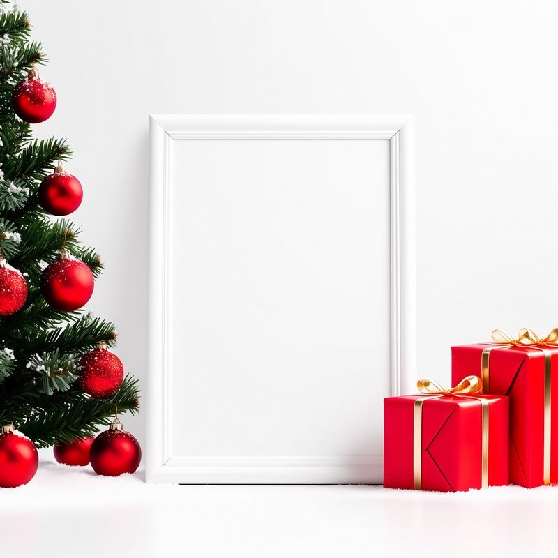 A Blank White Frame Surrounded By Christmas Decorations Christmas