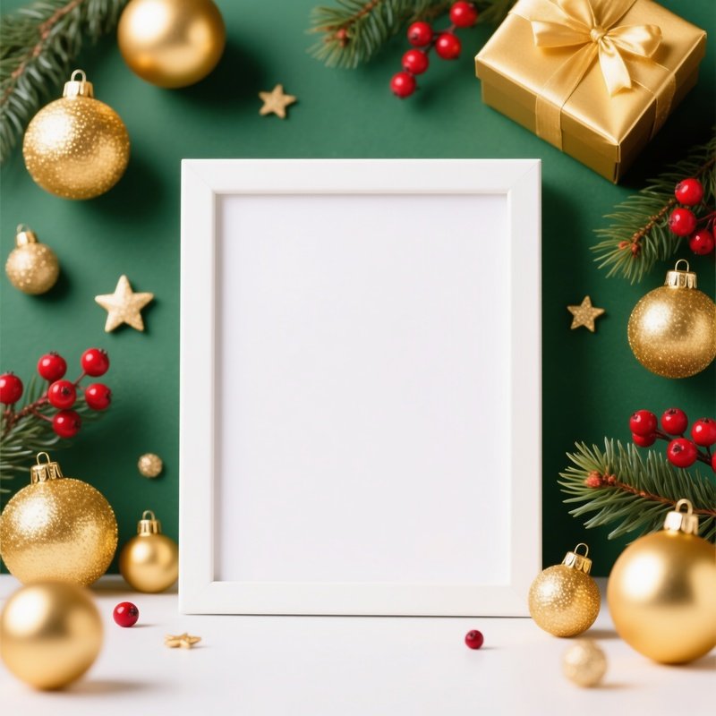 A Blank White Frame Surrounded By Christmas Decorations Christmas
