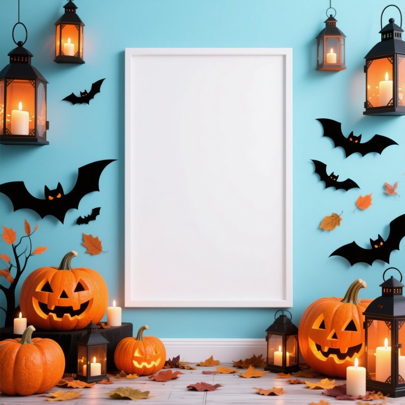 A Blank White Frame Surrounded By Halloween Decorations Halloween