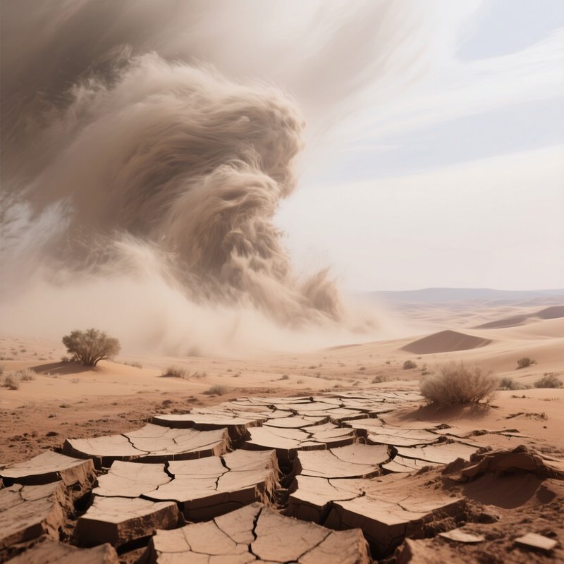 A Blizzard Sweeping Across Cracked Desert Clay.