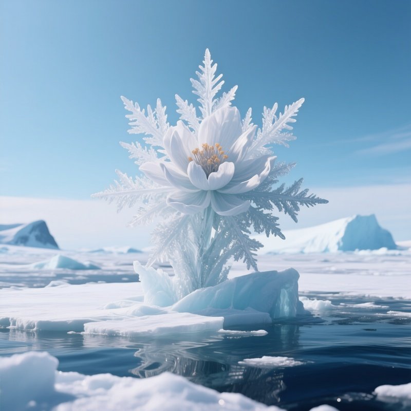 A Blooming Ice Flower Forming On Antarctic Sea Ice.